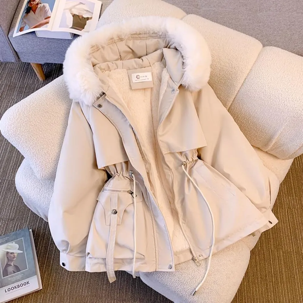 Women's Cute Solid Mid-Length Parka Winter Weatherproof Outerwear Jacket Soft Thicken Warm Snow Coat