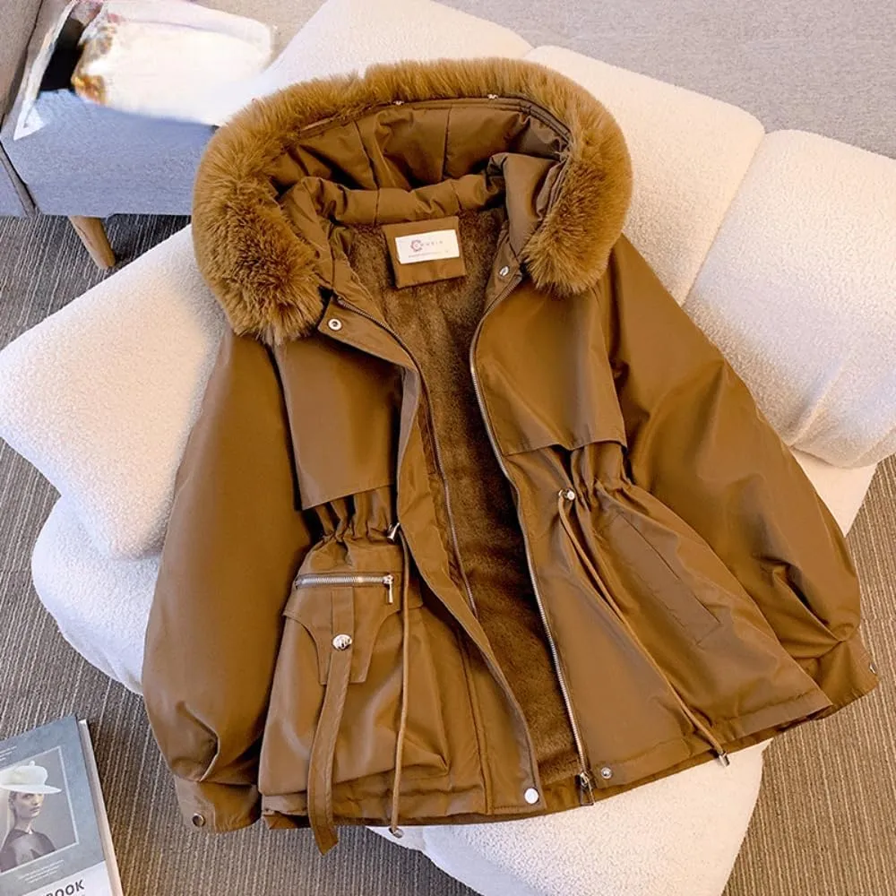 Women's Cute Solid Mid-Length Parka Winter Weatherproof Outerwear Jacket Soft Thicken Warm Snow Coat