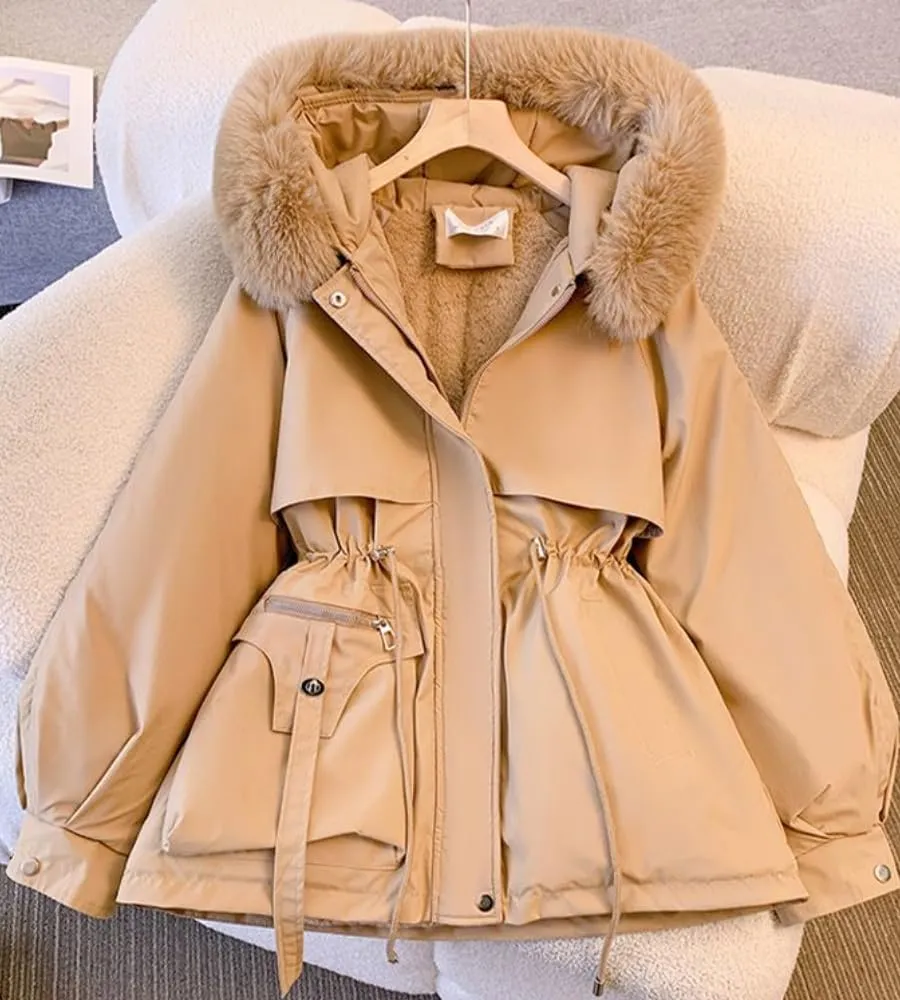 Women's Cute Solid Mid-Length Parka Winter Weatherproof Outerwear Jacket Soft Thicken Warm Snow Coat