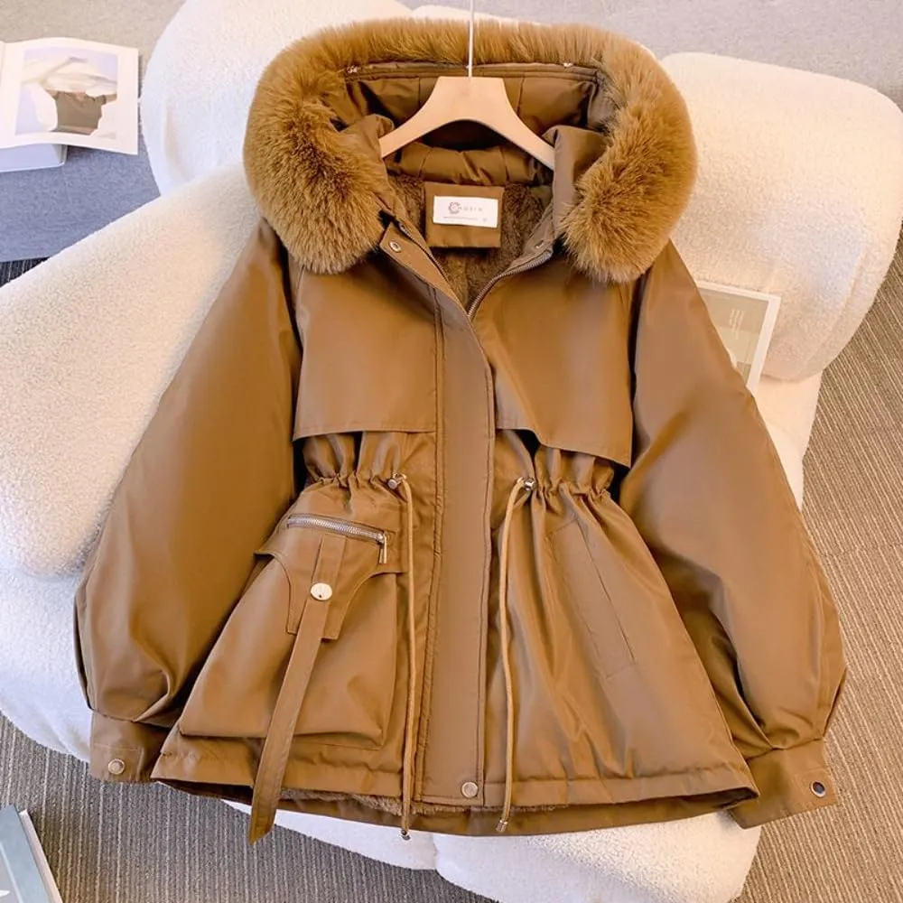 Women's Cute Solid Mid-Length Parka Winter Weatherproof Outerwear Jacket Soft Thicken Warm Snow Coat