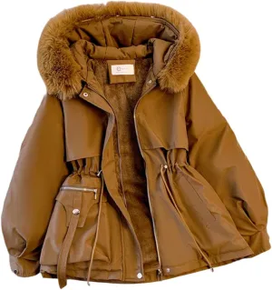 Women's Cute Solid Mid-Length Parka Winter Weatherproof Outerwear Jacket Soft Thicken Warm Snow Coat