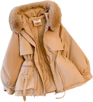 Women's Cute Solid Mid-Length Parka Winter Weatherproof Outerwear Jacket Soft Thicken Warm Snow Coat