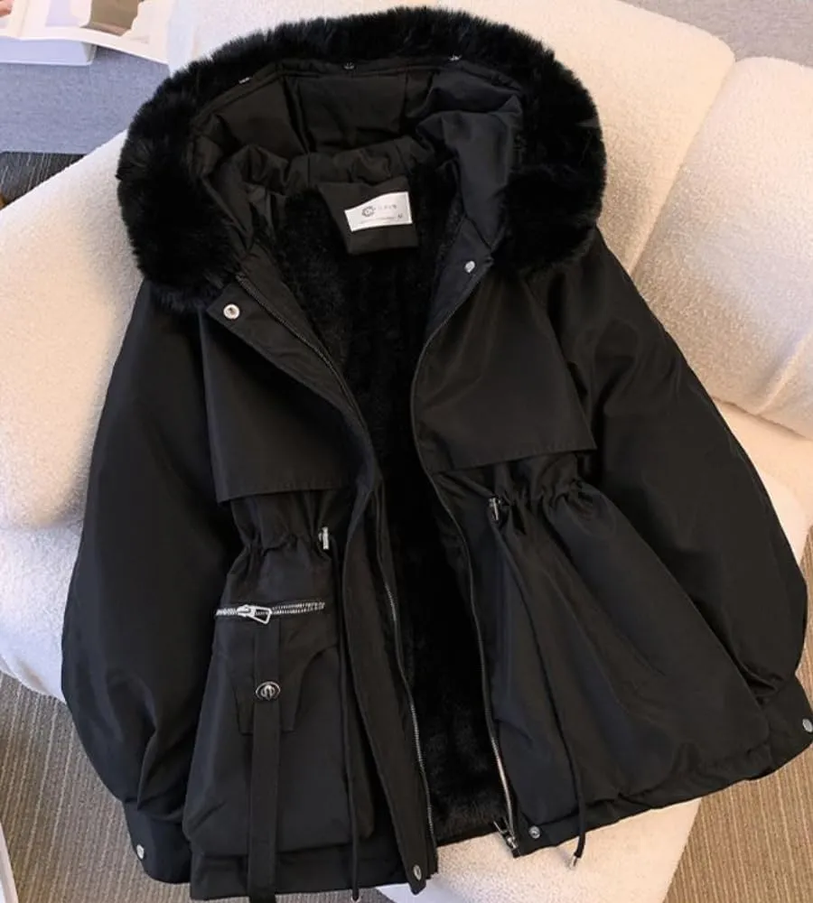 Women's Cute Solid Mid-Length Parka Winter Weatherproof Outerwear Jacket Soft Thicken Warm Snow Coat