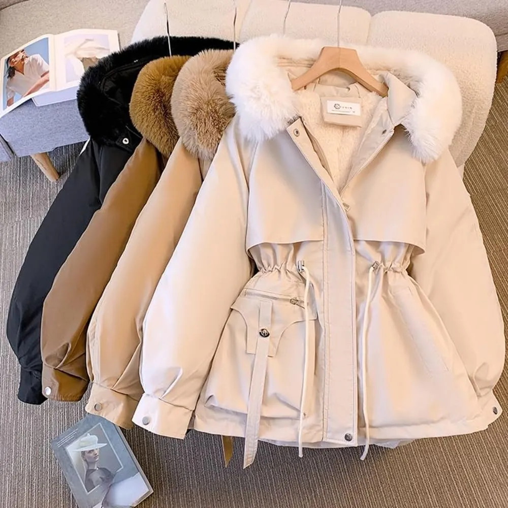 Women's Cute Solid Mid-Length Parka Winter Weatherproof Outerwear Jacket Soft Thicken Warm Snow Coat