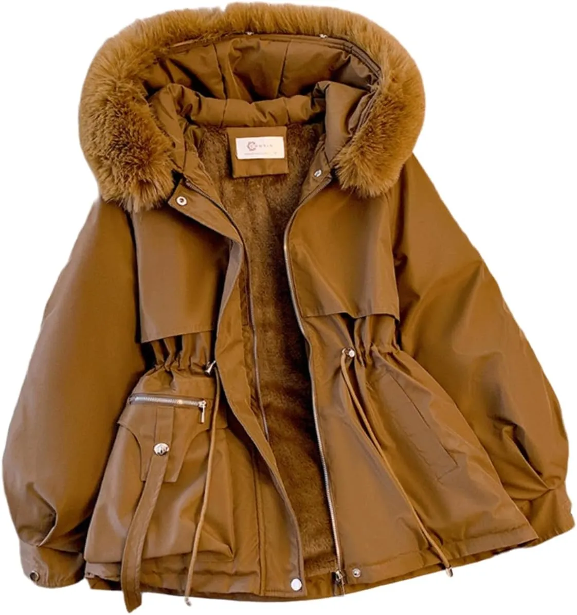 Women's Cute Solid Mid-Length Parka Winter Weatherproof Outerwear Jacket Soft Thicken Warm Snow Coat
