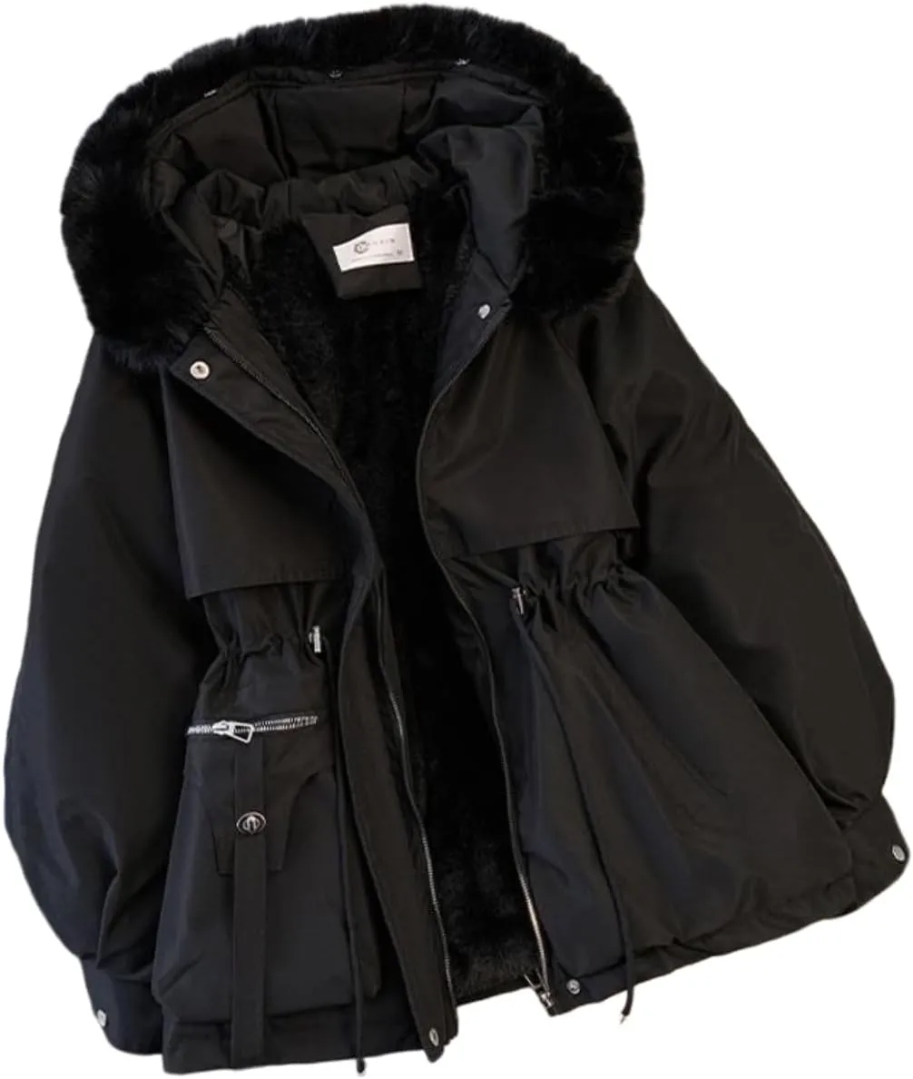 Women's Cute Solid Mid-Length Parka Winter Weatherproof Outerwear Jacket Soft Thicken Warm Snow Coat