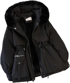 Women's Cute Solid Mid-Length Parka Winter Weatherproof Outerwear Jacket Soft Thicken Warm Snow Coat
