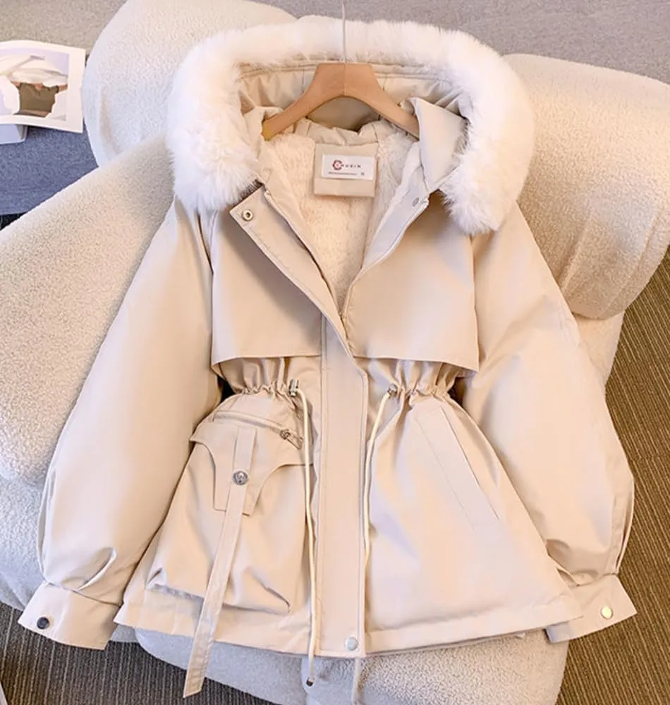 Women's Cute Solid Mid-Length Parka Winter Weatherproof Outerwear Jacket Soft Thicken Warm Snow Coat