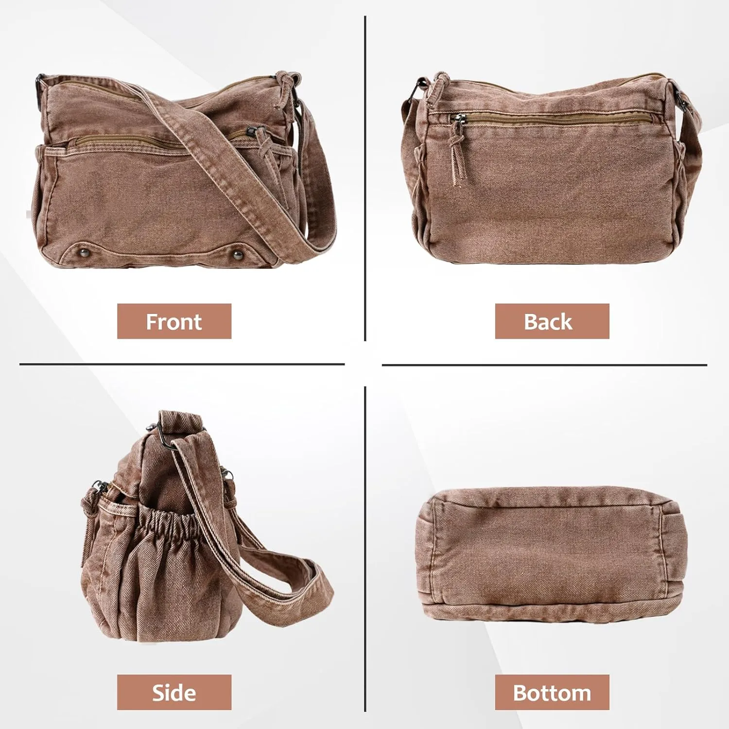 Women's Denim Tote Bag Casual Hobo Purse Vintage Shoulder Bag Adjustable Crossbody Purse Lightweight Spacious Tote