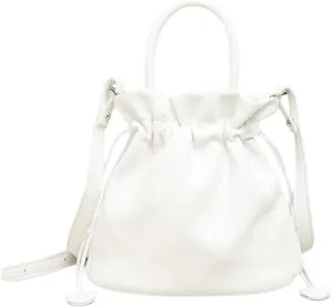 Women's Drawstring Bucket Bag Soft Leather Pleated Pop Fashion One-shoulder Cross-body Bag Vintage Versatile Tote Bag