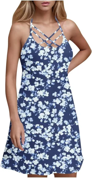 Womens Galaxy Print Sleeveless Sundress Strappy A Line Casual Dresses for Summer Night Out or Party Beach Style