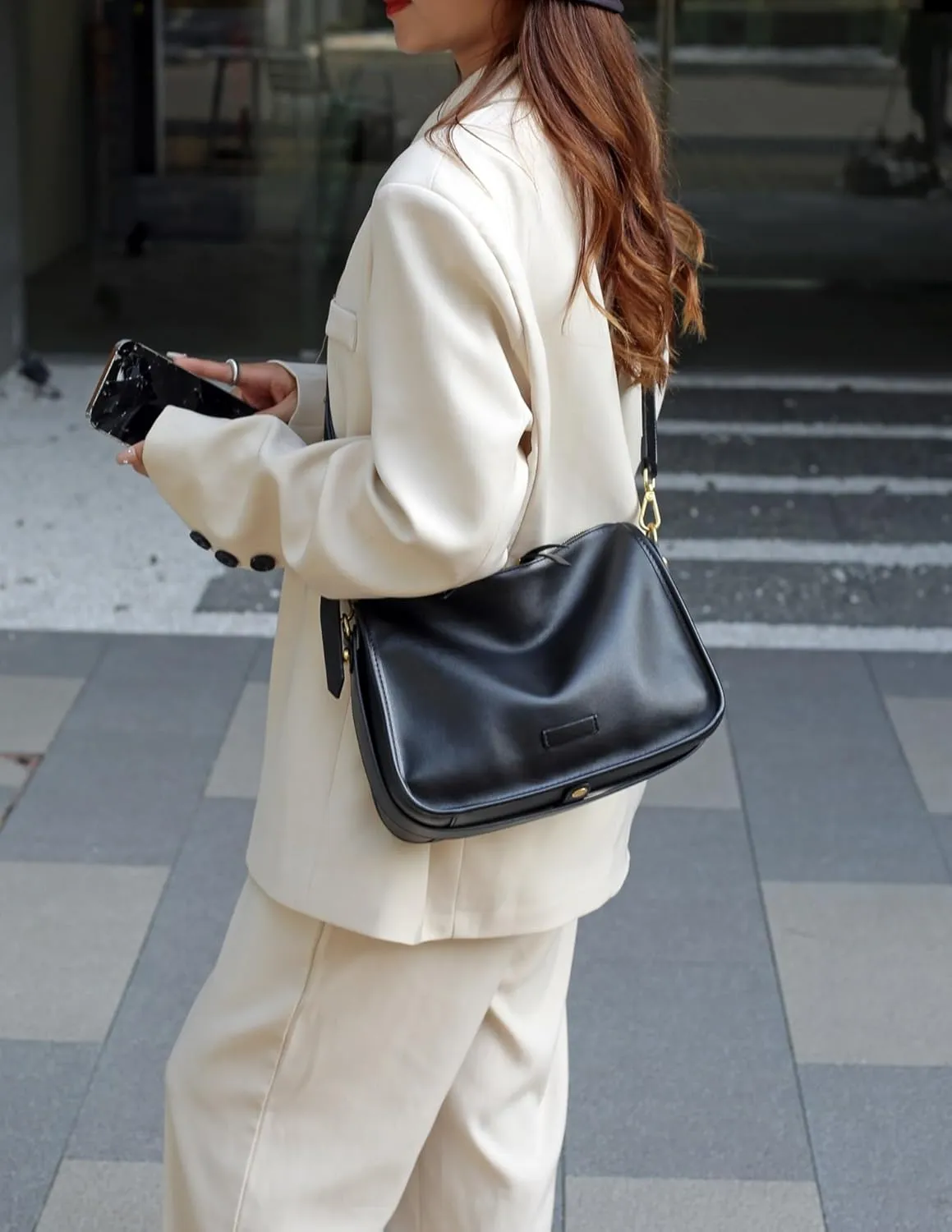 Women's Genuine Leather Shoulder Crossbody Bag Cowhide Clutch Handbag Hobo Underarm Armpit Pillow Bag Versatile Elegant