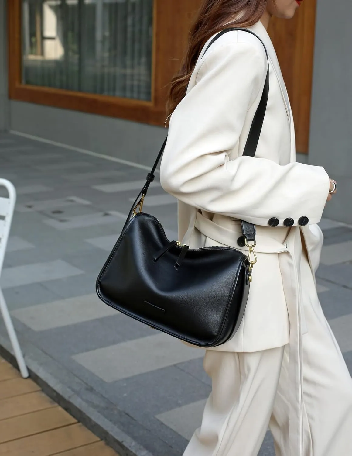 Women's Genuine Leather Shoulder Crossbody Bag Cowhide Clutch Handbag Hobo Underarm Armpit Pillow Bag Versatile Elegant