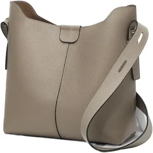 Womens Genuine Pebbled Leather Bucket Bag, Soft Hobo Tote Handbag with Adjustable Shoulder Strap, Spacious Everyday Purse