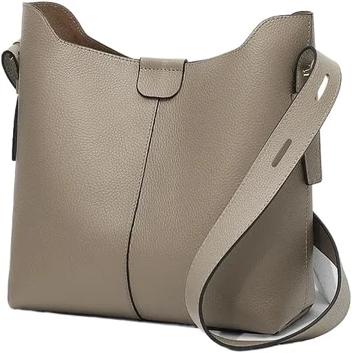 Womens Genuine Pebbled Leather Bucket Bag, Soft Hobo Tote Handbag with Adjustable Shoulder Strap, Spacious Everyday Purse