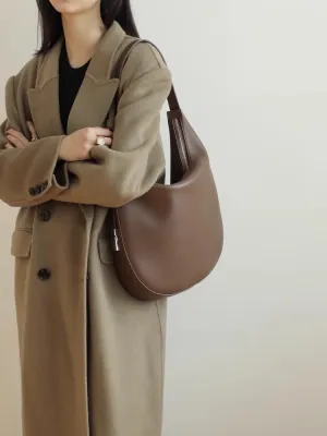 Women's Minimalist Cowhide Shoulder Crossbody Underarm Bag Hand Carry Genuine Leather Crescent Bucket Bag Hobo Versatile
