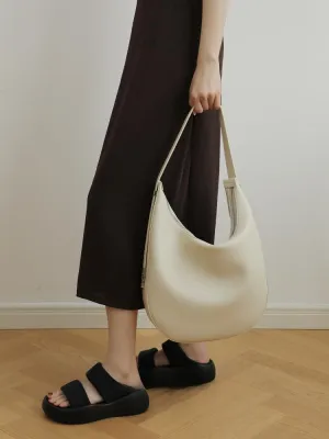 Women's Minimalist Cowhide Shoulder Crossbody Underarm Bag Hand Carry Genuine Leather Crescent Bucket Bag Hobo Versatile