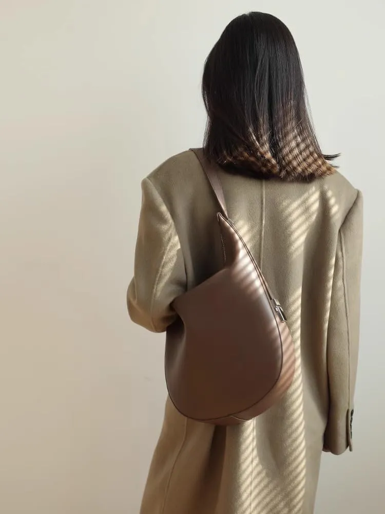 Women's Minimalist Cowhide Shoulder Crossbody Underarm Bag Hand Carry Genuine Leather Crescent Bucket Bag Hobo Versatile