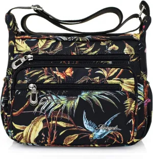 Womens Nylon Floral Shoulder Bag Crossbody Bag Messenger Bags Travel Handbags With Adjustable Strap Waterproof