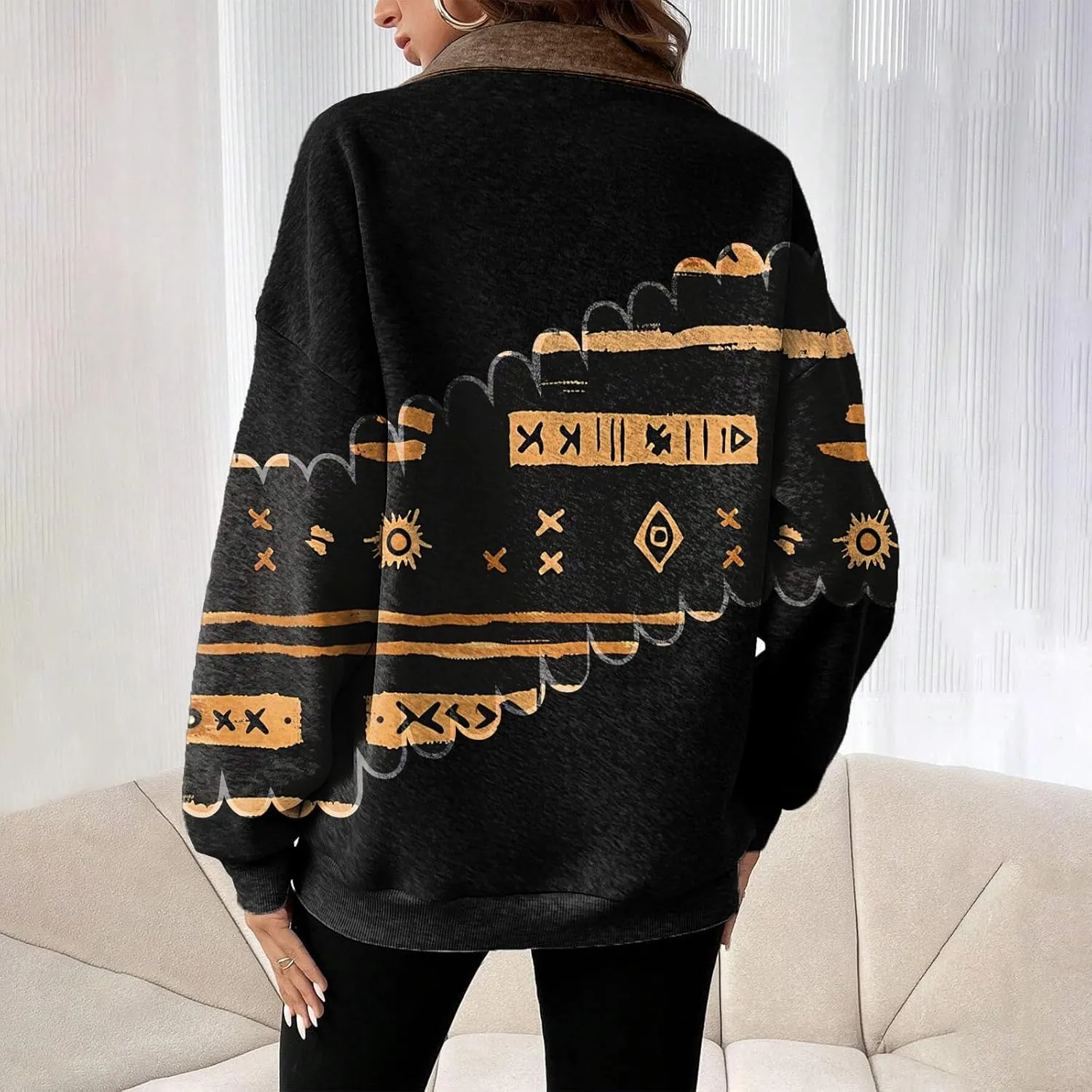 Womens Quarter Zip Pullover Oversized Sweatshirt Western Cowboy Aztec Print Long Sleeve Shirts Fall 2024 Outfits