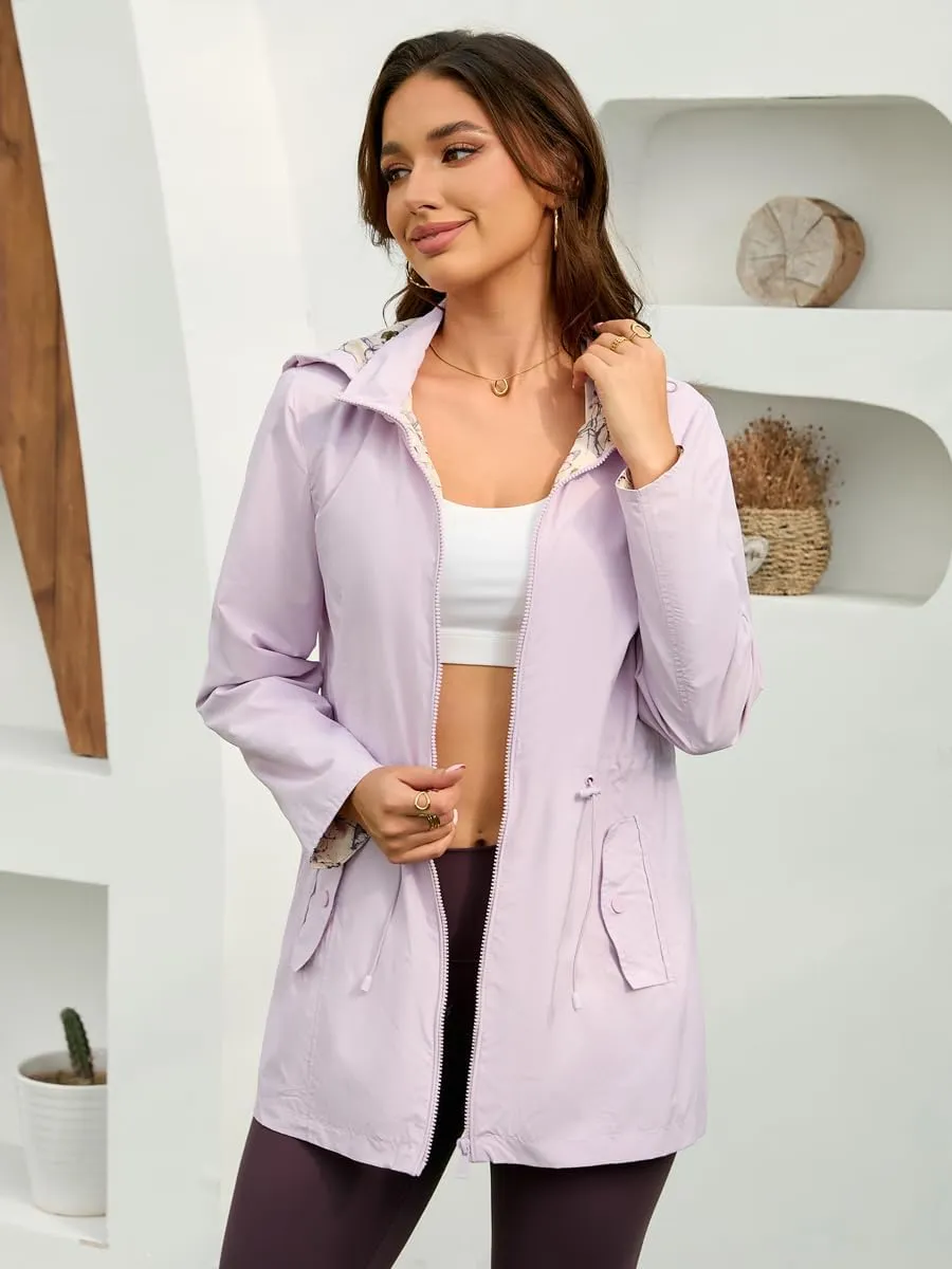 Women's Rain Jacket Long Lightweight Hooded Windbreaker Raincoat Outdoor Waterproof Trench Coats Travel Jacket