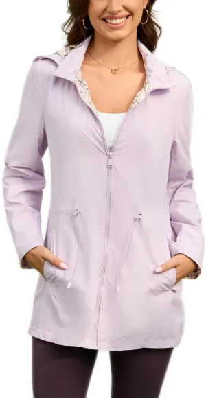 Women's Rain Jacket Long Lightweight Hooded Windbreaker Raincoat Outdoor Waterproof Trench Coats Travel Jacket