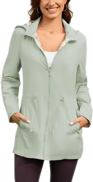 Women's Rain Jacket Long Lightweight Hooded Windbreaker Raincoat Outdoor Waterproof Trench Coats Travel Jacket