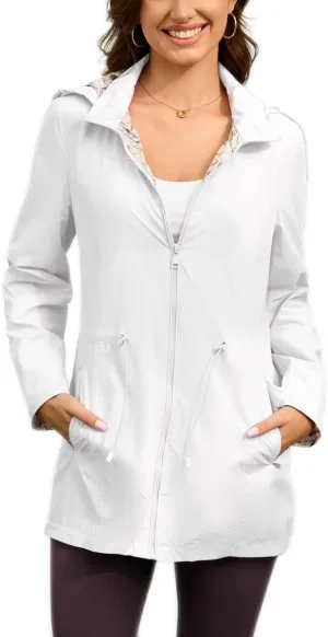 Women's Rain Jacket Long Lightweight Hooded Windbreaker Raincoat Outdoor Waterproof Trench Coats Travel Jacket