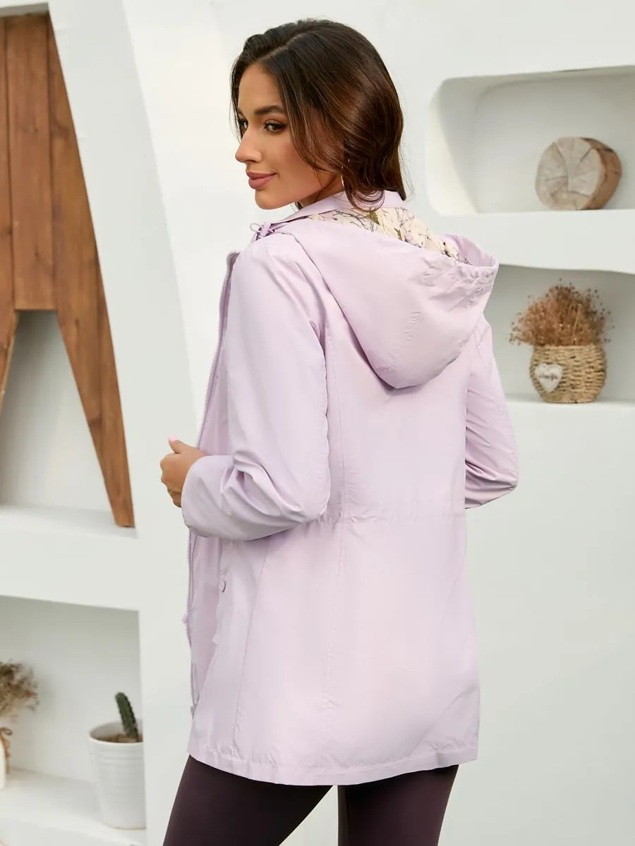 Women's Rain Jacket Long Lightweight Hooded Windbreaker Raincoat Outdoor Waterproof Trench Coats Travel Jacket
