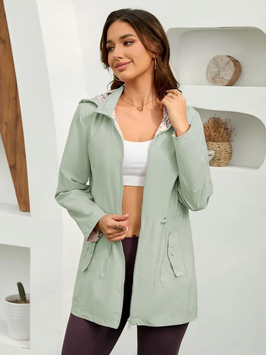 Women's Rain Jacket Long Lightweight Hooded Windbreaker Raincoat Outdoor Waterproof Trench Coats Travel Jacket