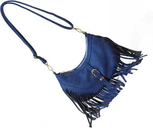 Womens Shoulder Bag Retro Crossbody Purse with Fringe Tassels and Adjustable Strap Spacious PU Leather Satchel Purse