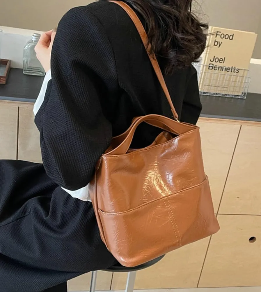 Women's Shoulder Bags Trendy PU Leather Hobo Bag Tote Handbag Casual Crossbody Bags Purse Multi-pocket