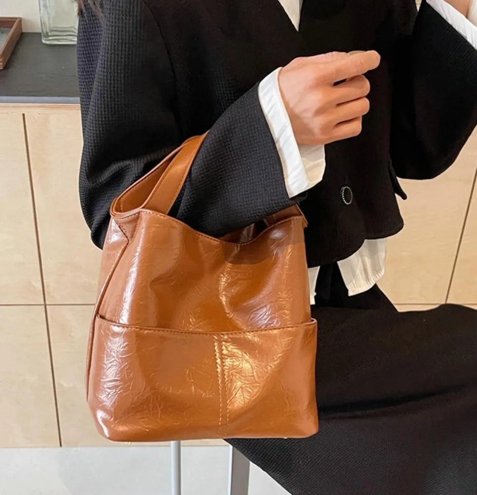 Women's Shoulder Bags Trendy PU Leather Hobo Bag Tote Handbag Casual Crossbody Bags Purse Multi-pocket