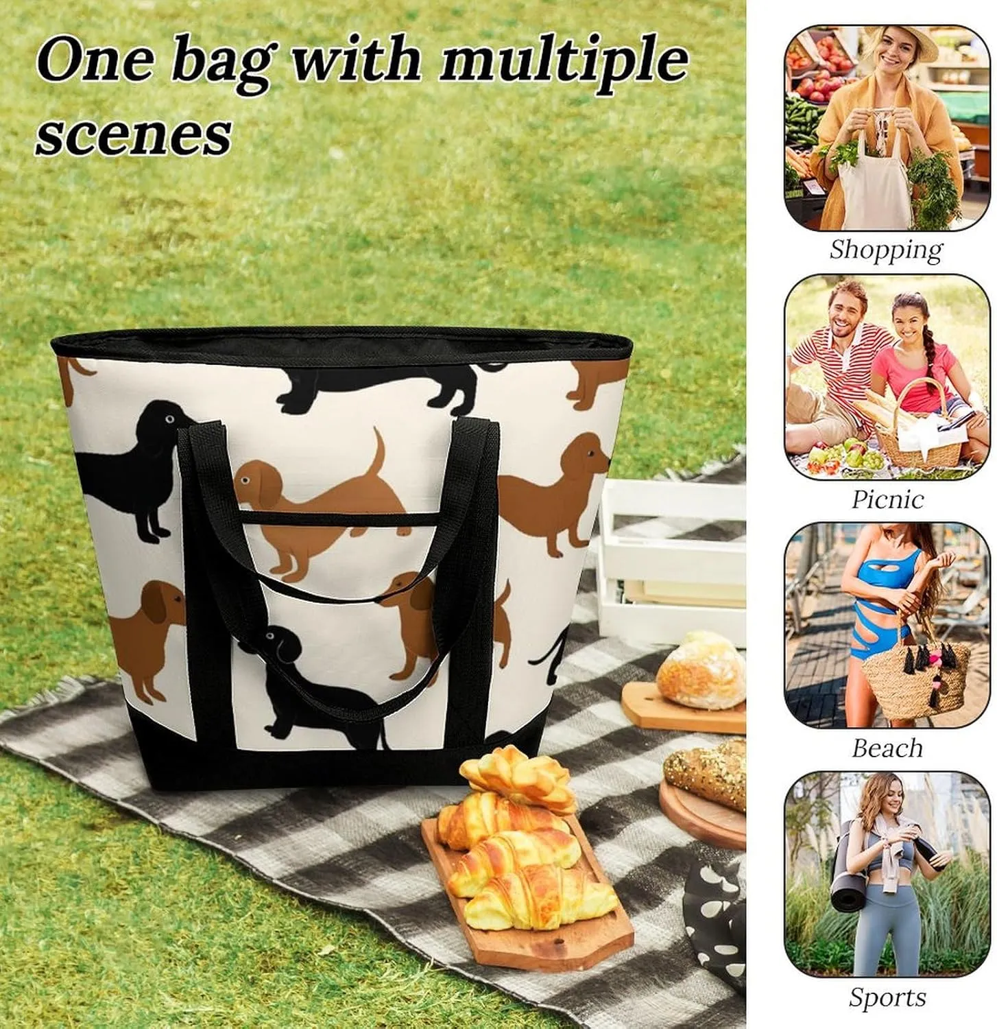 Women's Spacious Thermal Shoulder Bag Stylish Insulated Shopping Tote
