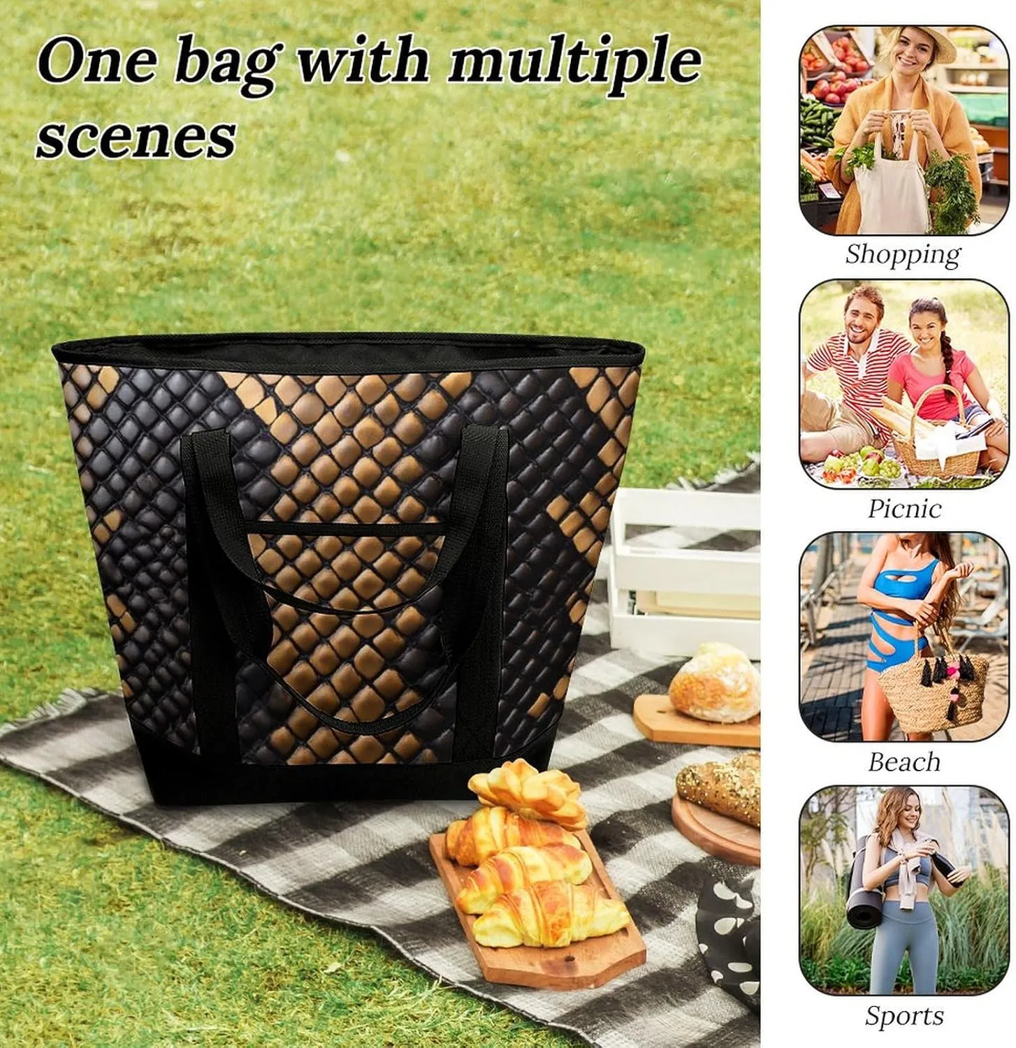 Women's Spacious Thermal Shoulder Bag Stylish Insulated Shopping Tote