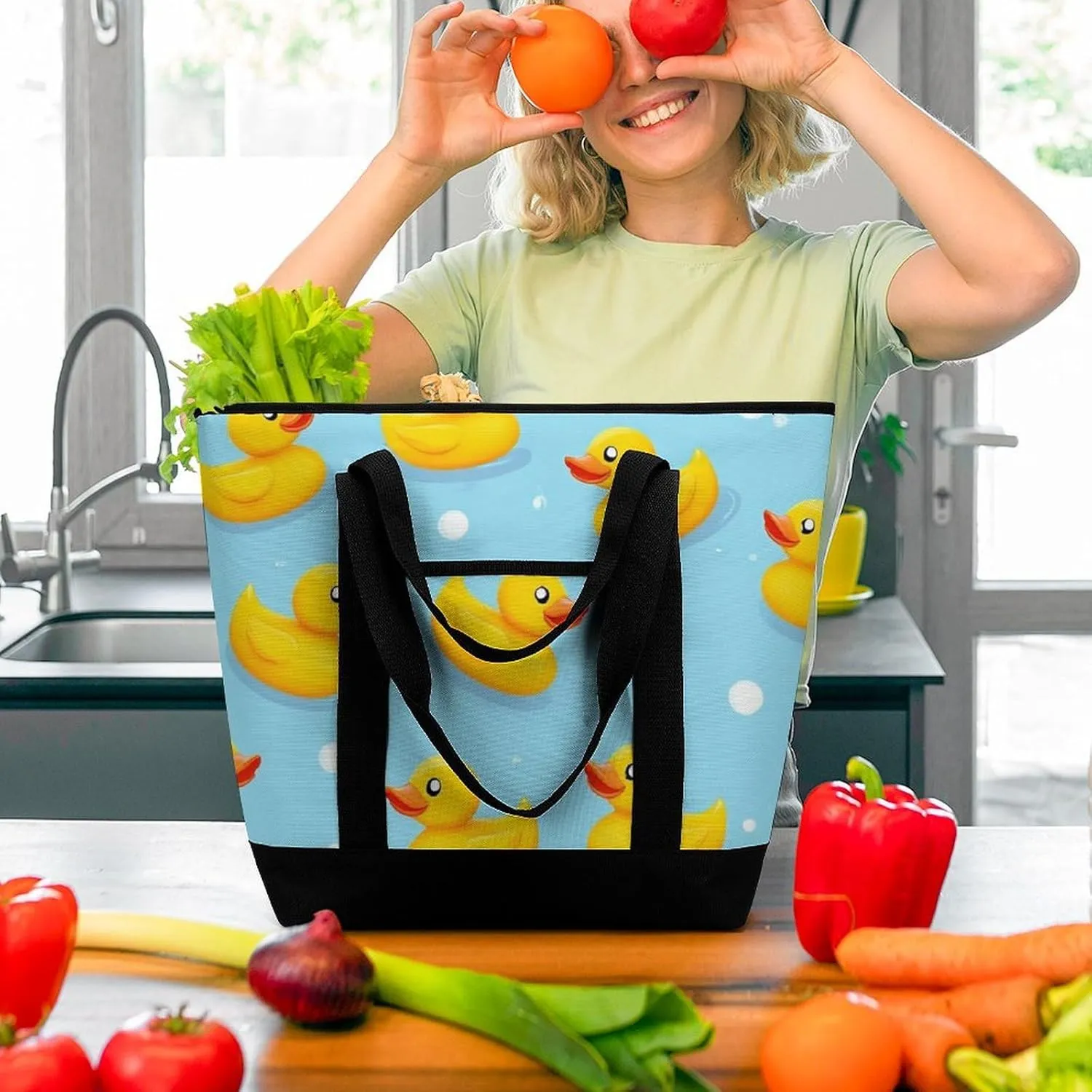 Women's Spacious Thermal Shoulder Bag Stylish Insulated Shopping Tote