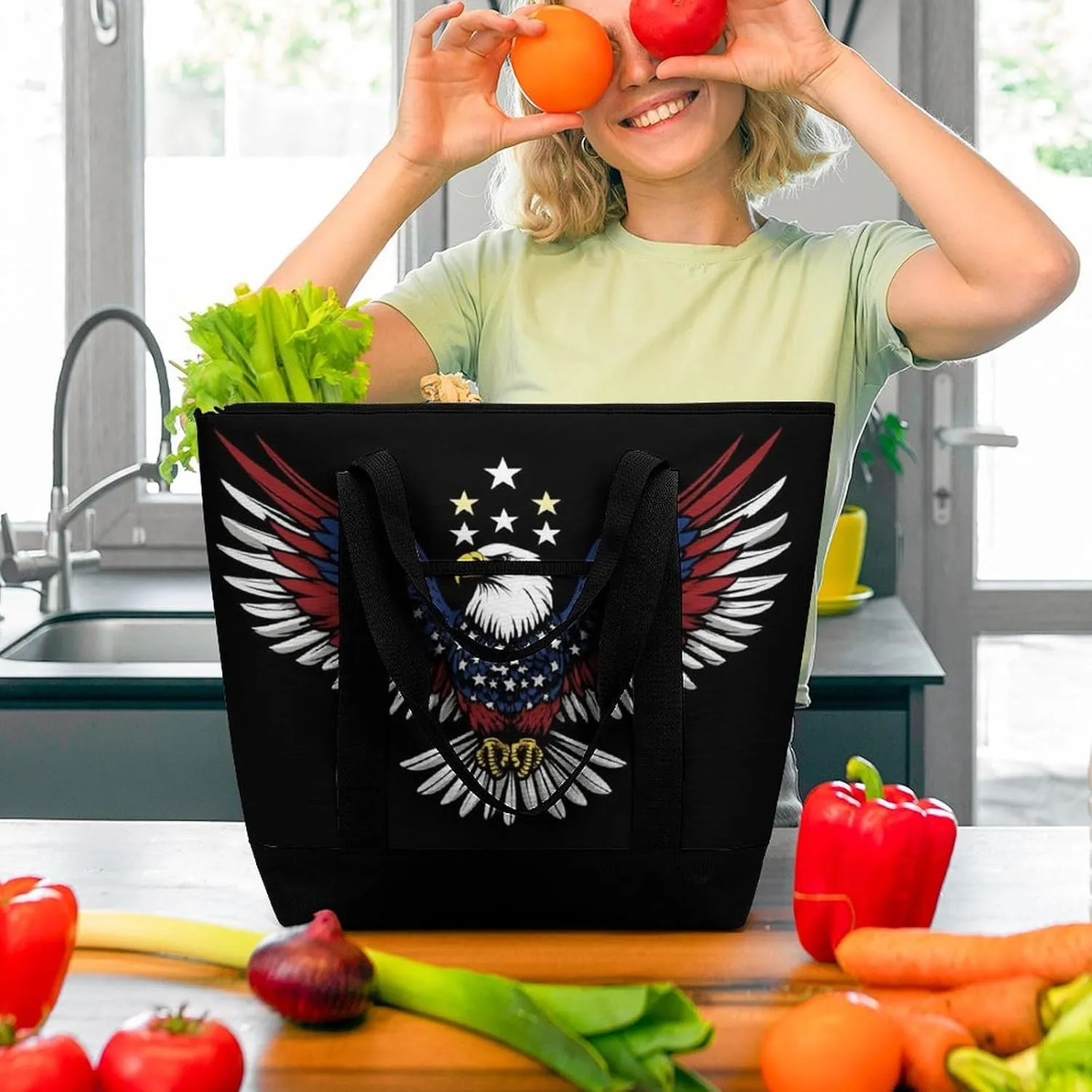 Women's Spacious Thermal Shoulder Bag Stylish Insulated Shopping Tote