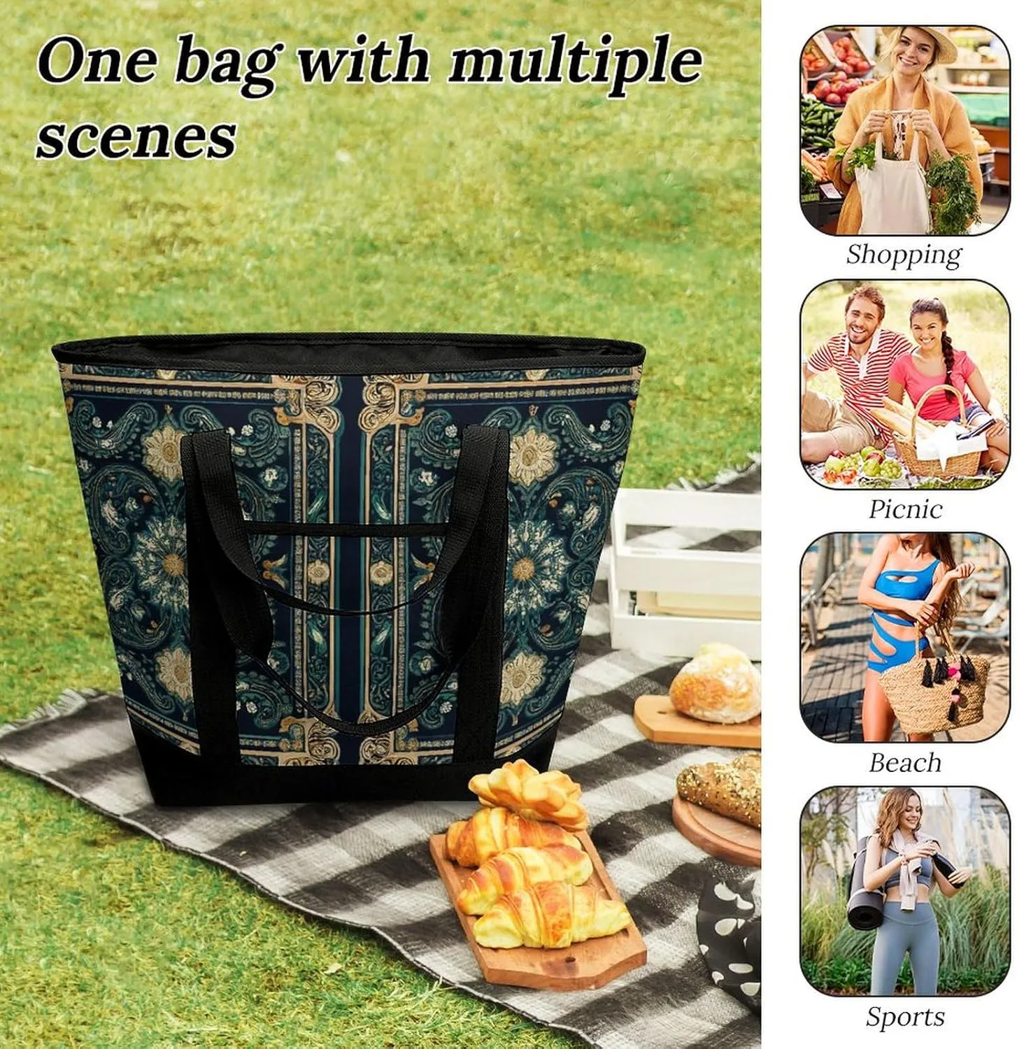 Women's Spacious Thermal Shoulder Bag Stylish Insulated Shopping Tote