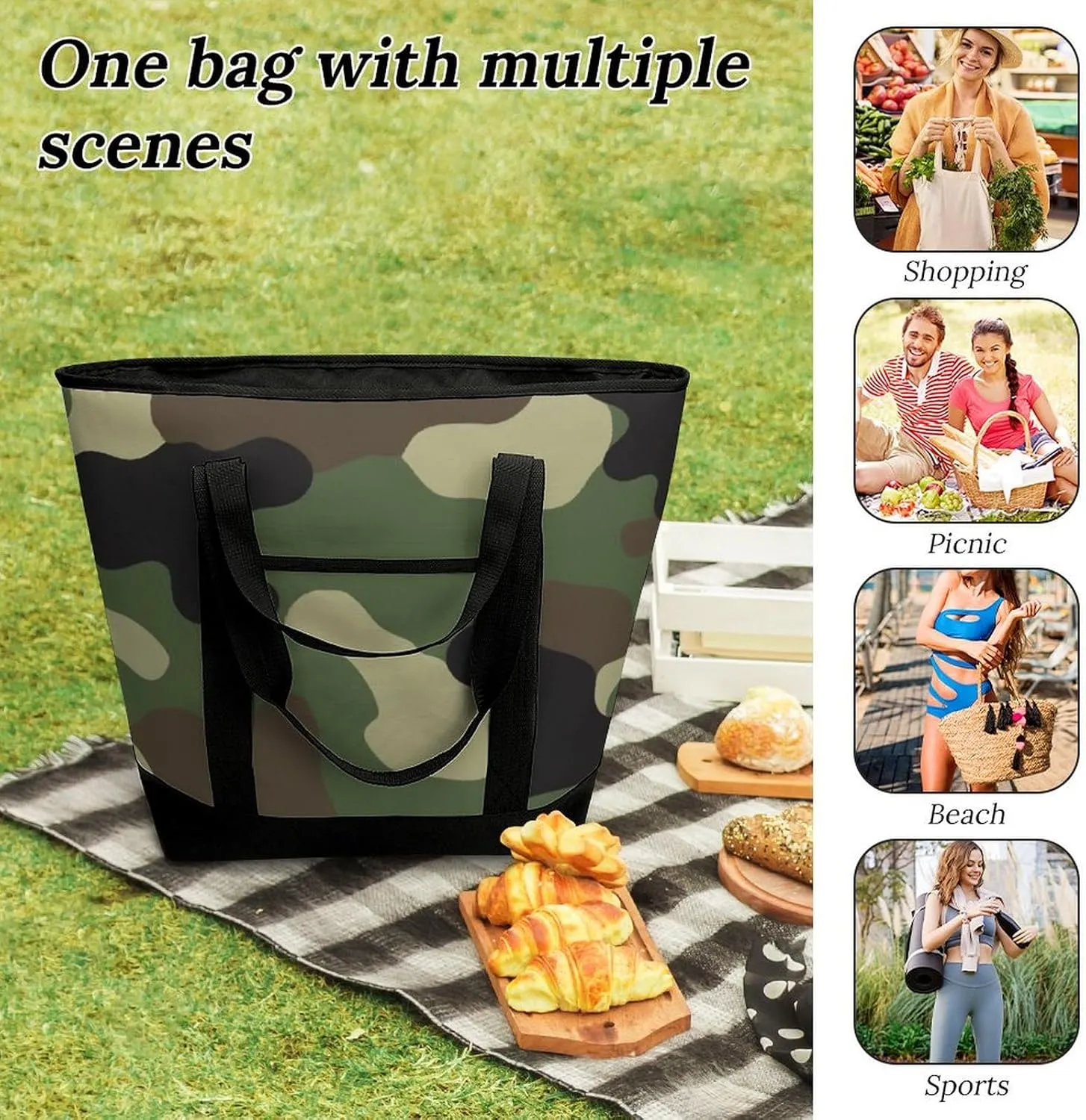 Women's Spacious Thermal Shoulder Bag Stylish Insulated Shopping Tote
