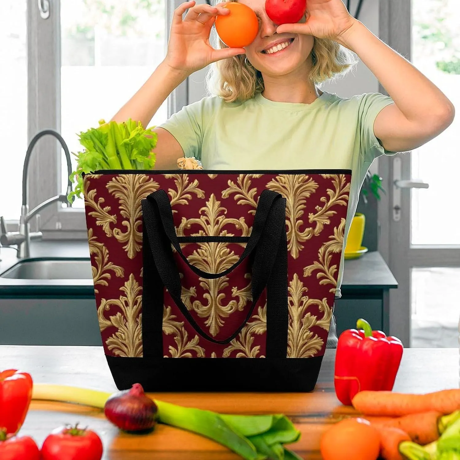 Women's Spacious Thermal Shoulder Bag Stylish Insulated Shopping Tote