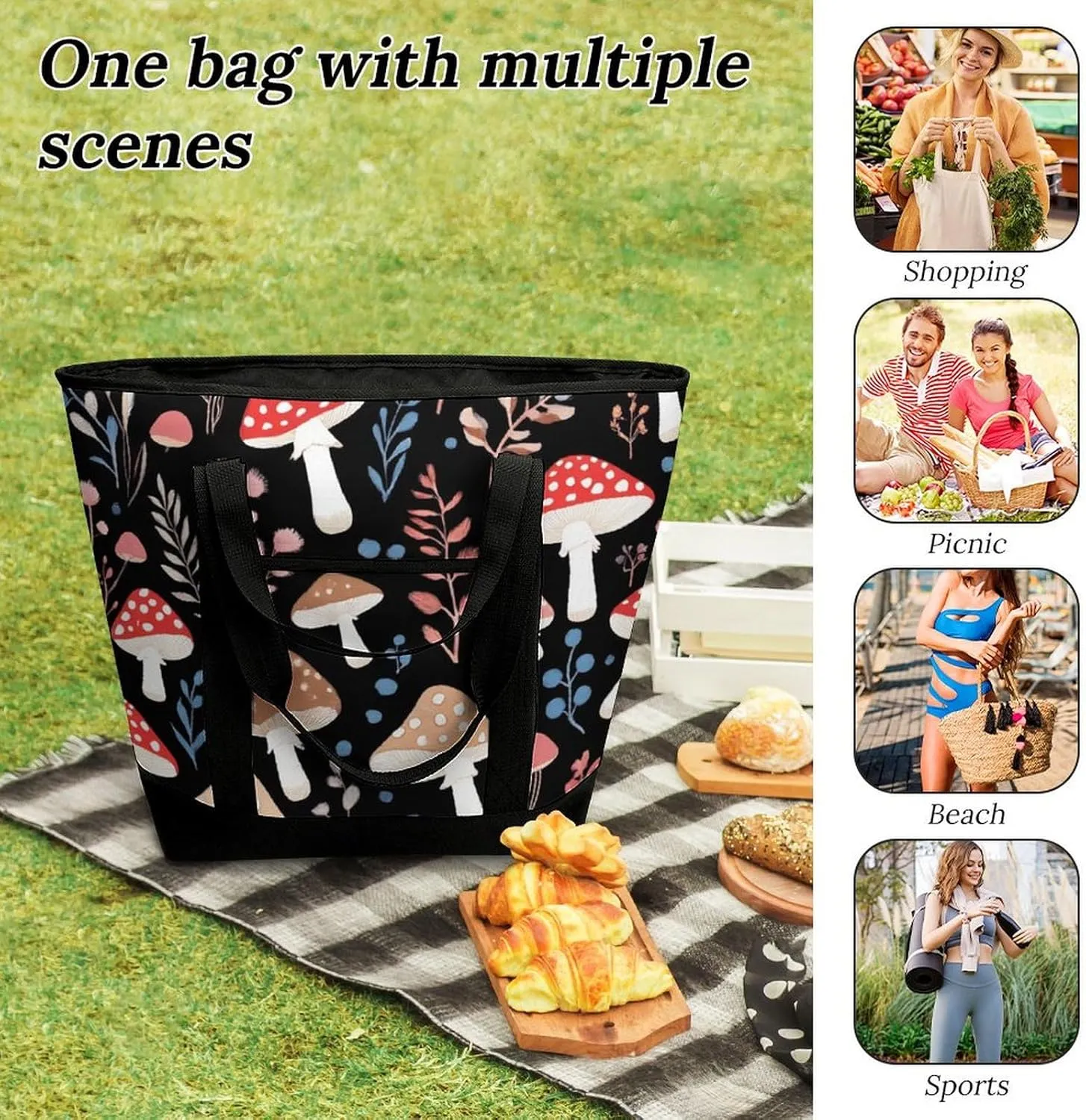 Women's Spacious Thermal Shoulder Bag Stylish Insulated Shopping Tote