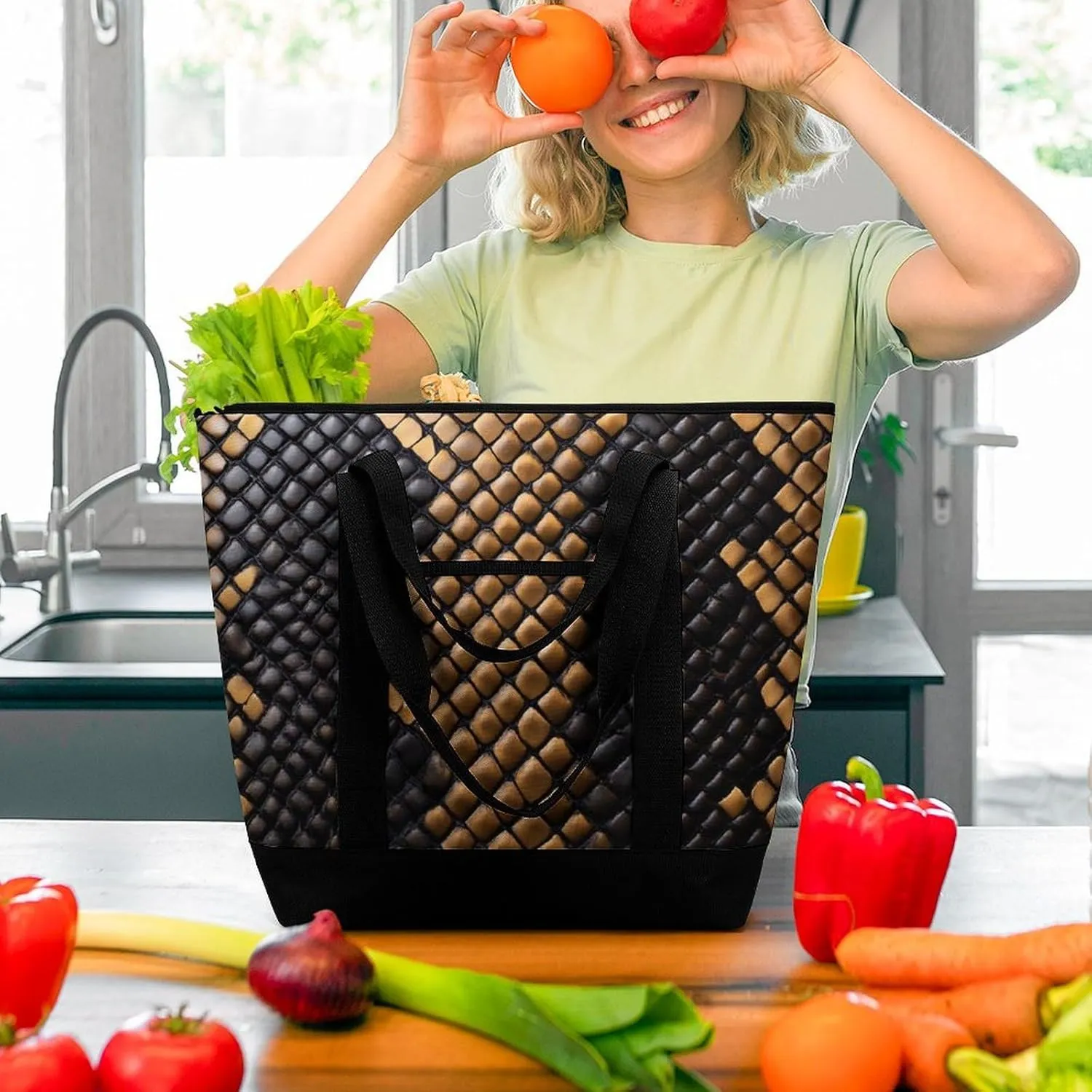 Women's Spacious Thermal Shoulder Bag Stylish Insulated Shopping Tote
