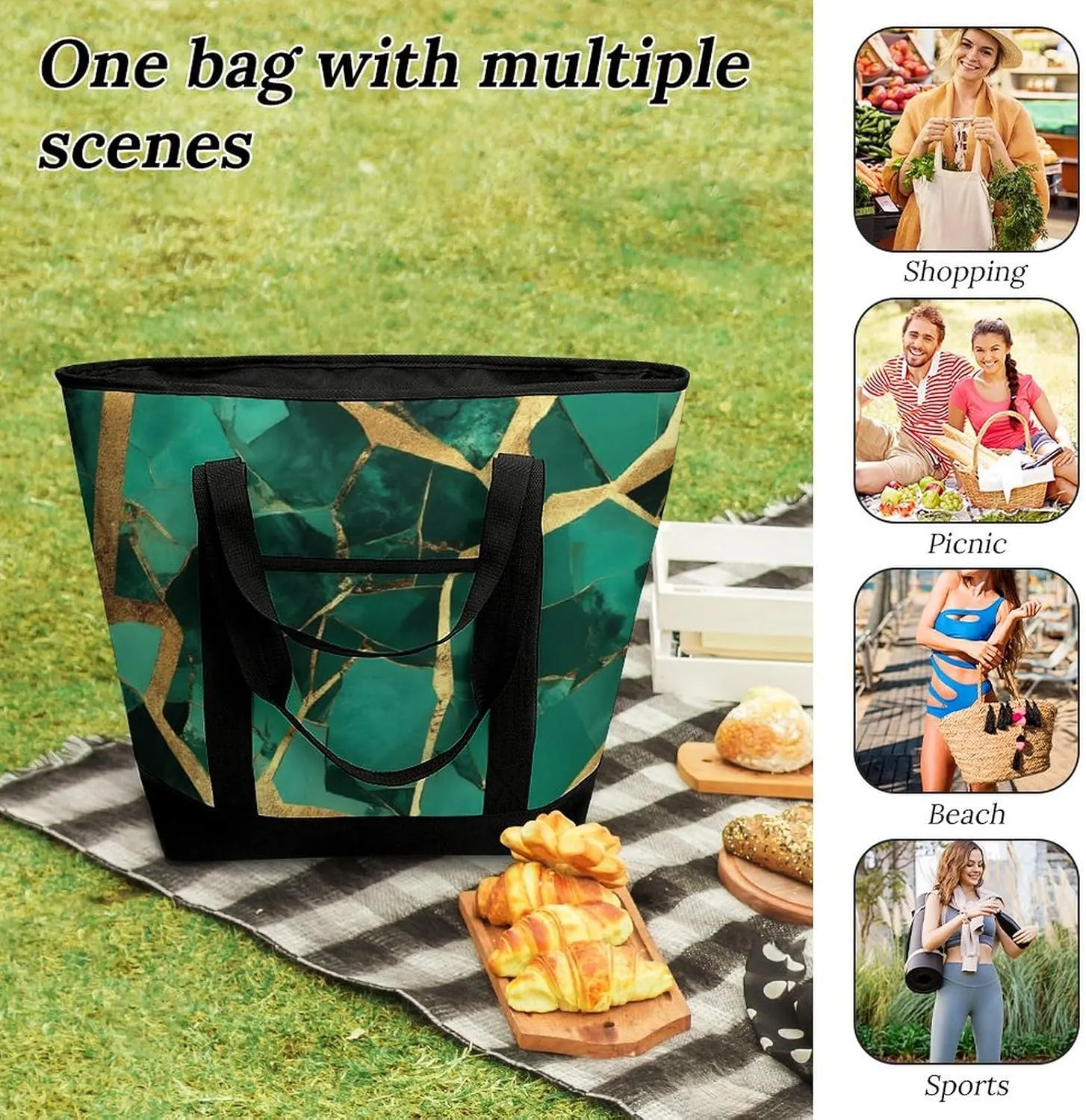 Women's Spacious Thermal Shoulder Bag Stylish Insulated Shopping Tote
