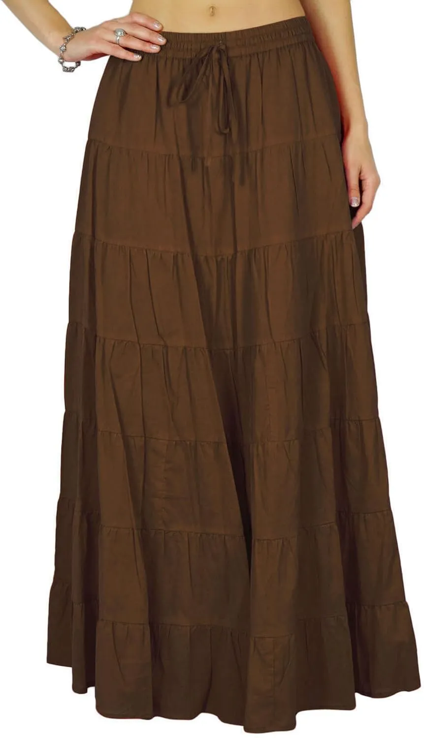 Women's Summer Cotton Skirt Ethnic Design Drawstring Waist