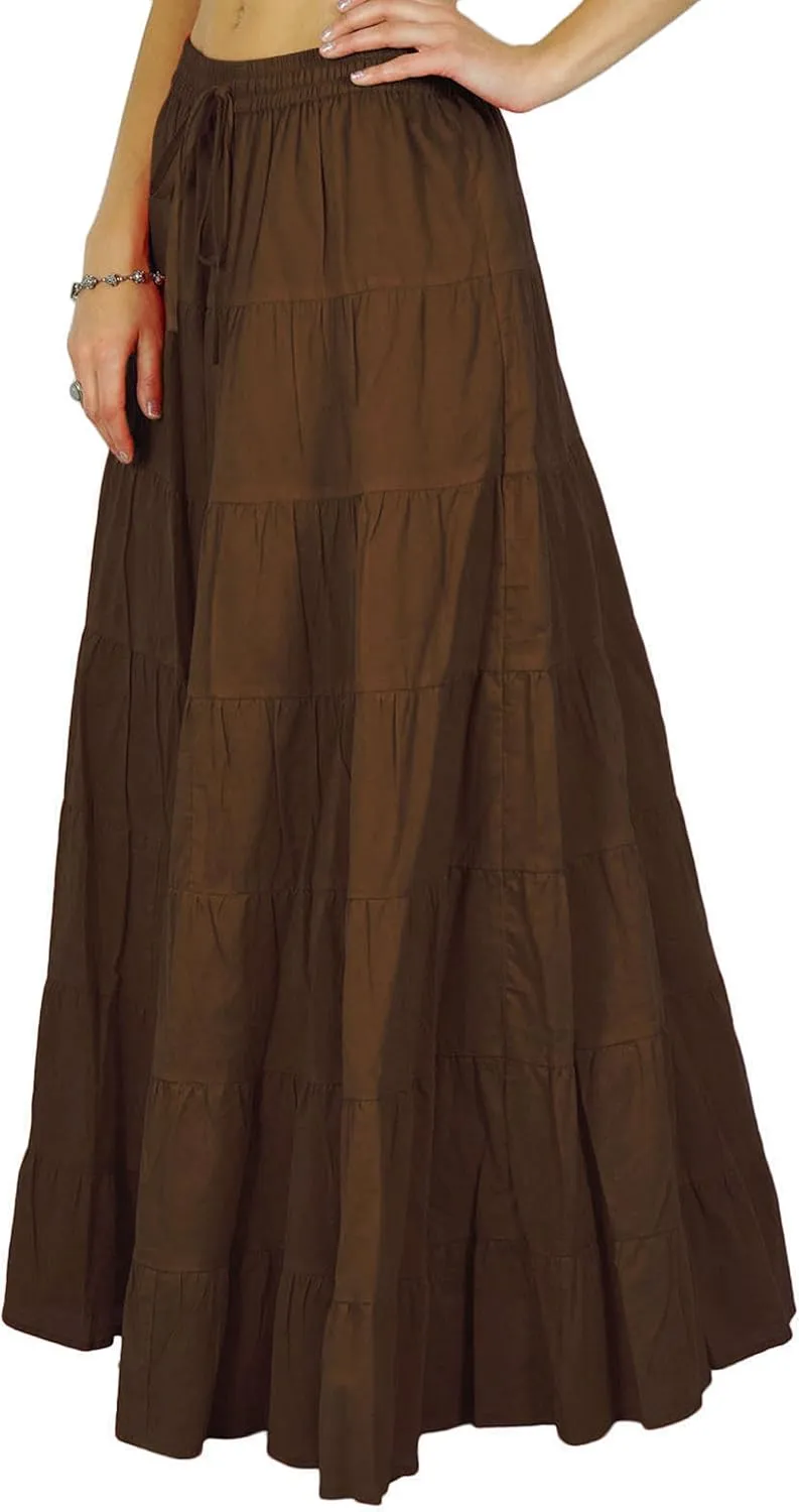 Women's Summer Cotton Skirt Ethnic Design Drawstring Waist