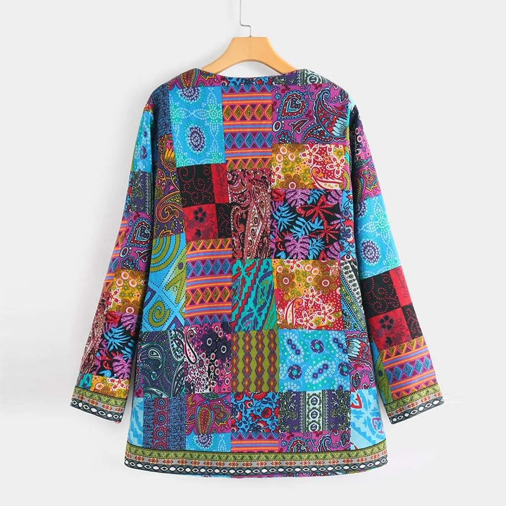 Women's Trench Short Jacket Coat Floral Print Jacket Chinese Style Patchwork Outwear