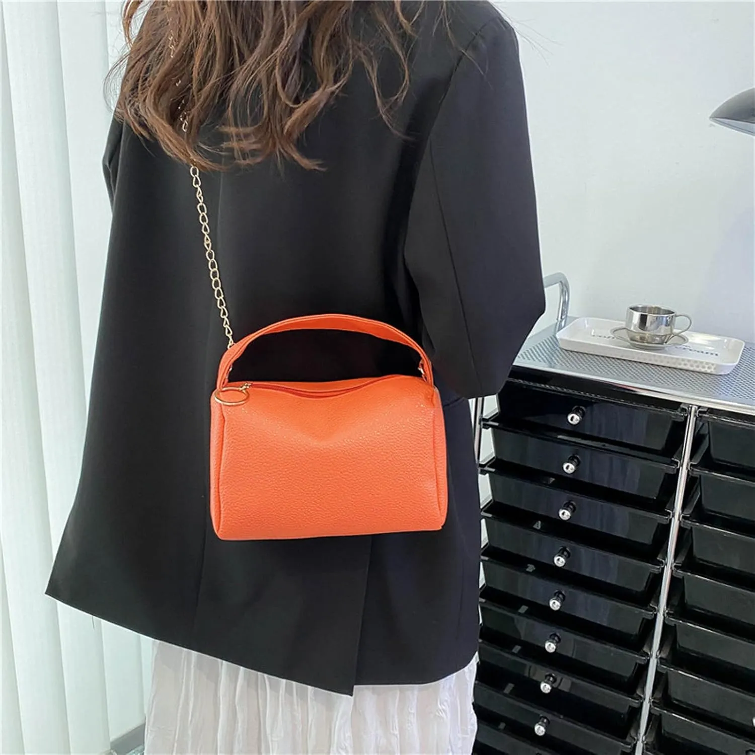 Women's Trendy Purses Vegan Leather Hobo Handbags Trendy Designer Shoulder Bags for Women Womens Shoulder Purse(Orange)