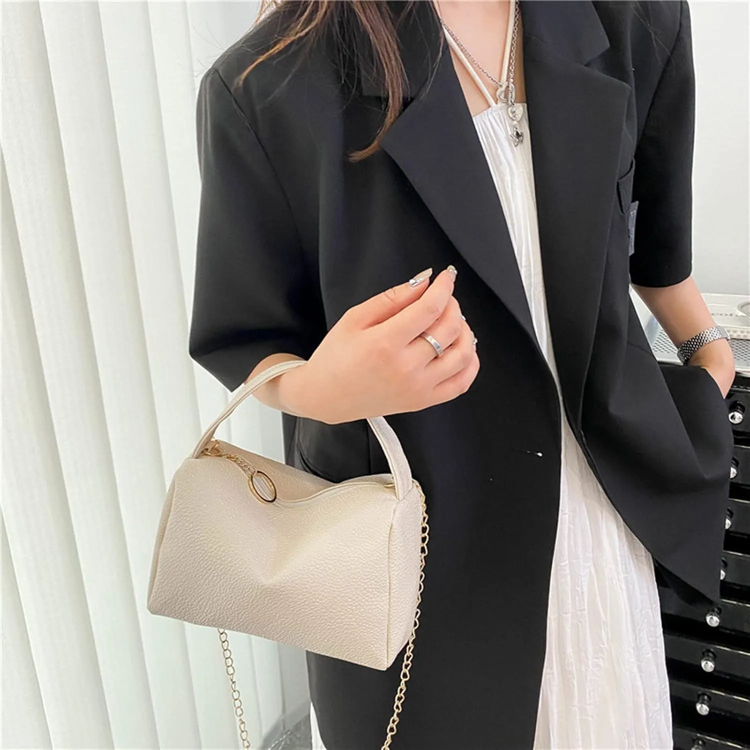 Women's Trendy Purses Vegan Leather Hobo Handbags Trendy Designer Shoulder Bags for Women Womens Shoulder Purse(White)