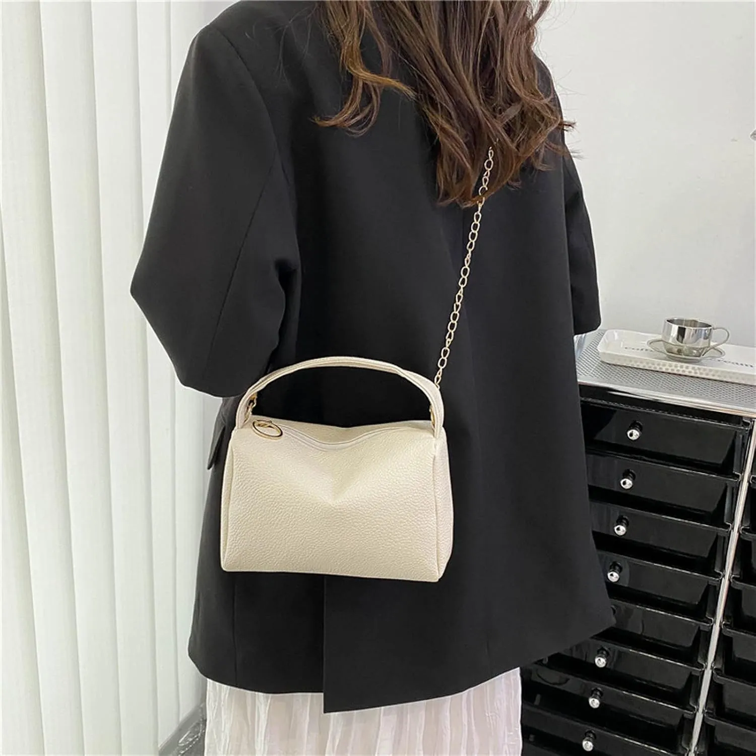 Women's Trendy Purses Vegan Leather Hobo Handbags Trendy Designer Shoulder Bags for Women Womens Shoulder Purse(White)