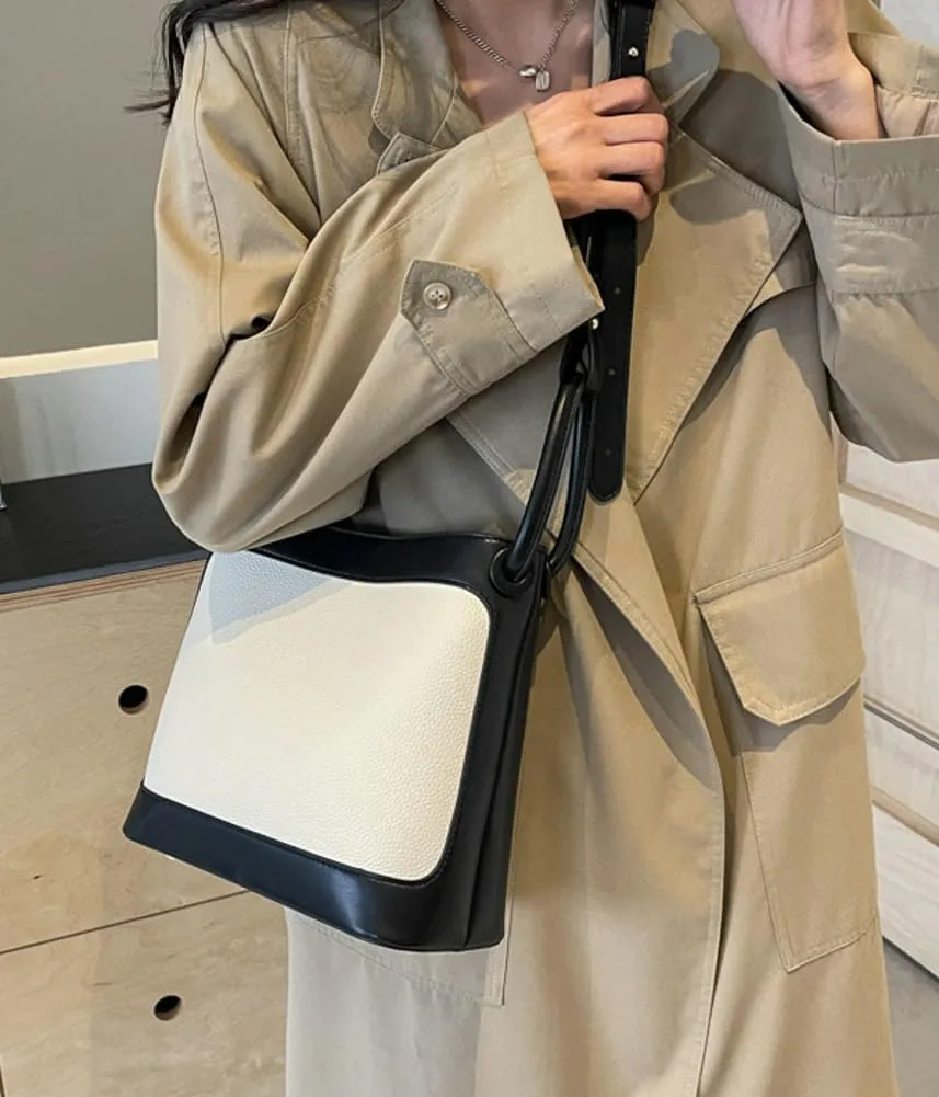 Womens Vegan Leather Shoulder Bag Trendy Bucket Bags Hobo Tote Bag Vintage Large Crossbody Bags Purse